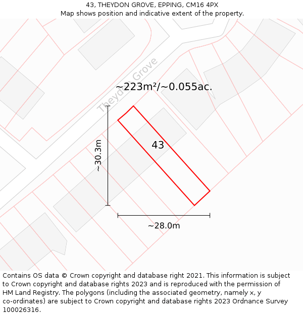 43, THEYDON GROVE, EPPING, CM16 4PX: Plot and title map
