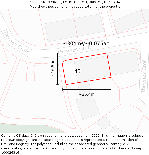 43, THEYNES CROFT, LONG ASHTON, BRISTOL, BS41 9NA: Plot and title map