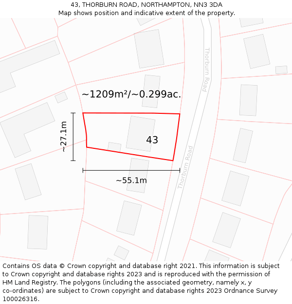 43, THORBURN ROAD, NORTHAMPTON, NN3 3DA: Plot and title map