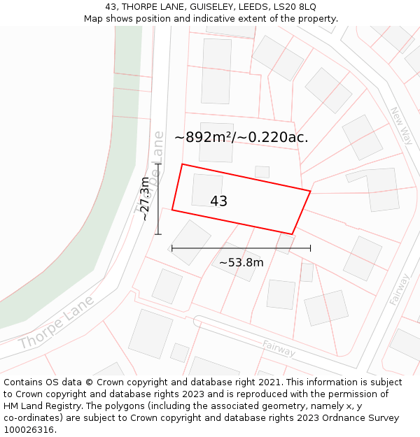 43, THORPE LANE, GUISELEY, LEEDS, LS20 8LQ: Plot and title map