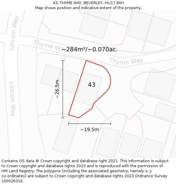 43, THYME WAY, BEVERLEY, HU17 8XH: Plot and title map