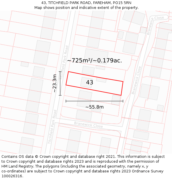 43, TITCHFIELD PARK ROAD, FAREHAM, PO15 5RN: Plot and title map