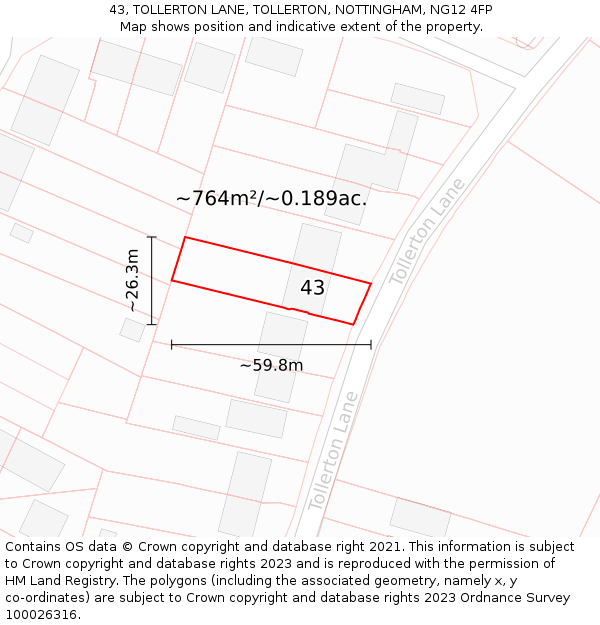 43, TOLLERTON LANE, TOLLERTON, NOTTINGHAM, NG12 4FP: Plot and title map