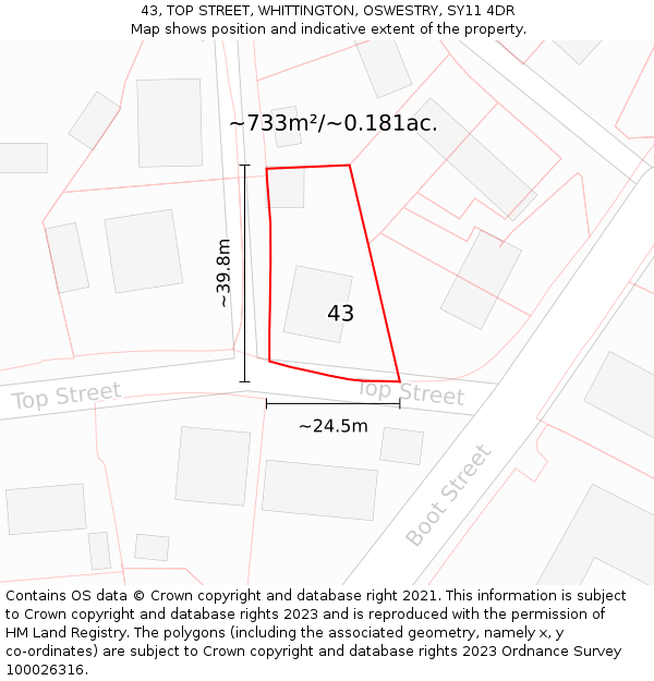 43, TOP STREET, WHITTINGTON, OSWESTRY, SY11 4DR: Plot and title map