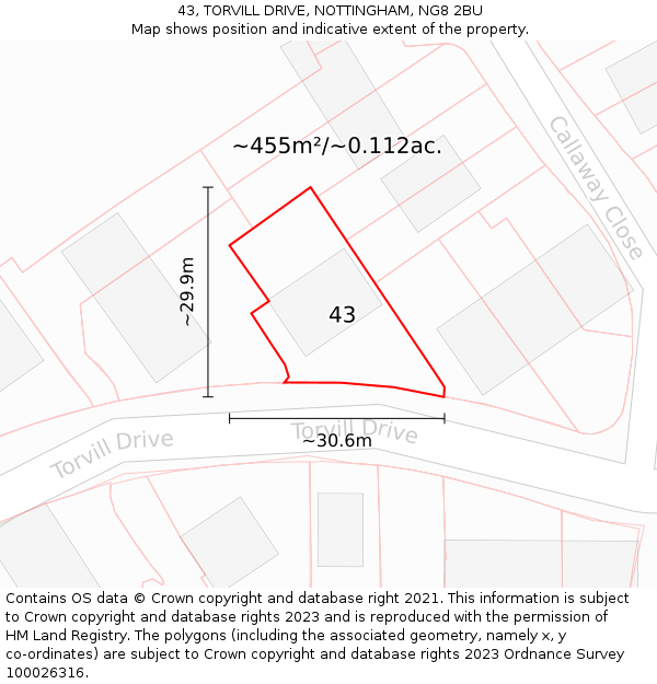 43, TORVILL DRIVE, NOTTINGHAM, NG8 2BU: Plot and title map