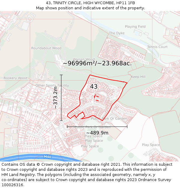 43, TRINITY CIRCLE, HIGH WYCOMBE, HP11 1FB: Plot and title map