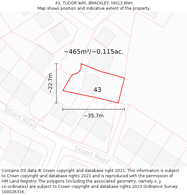 43, TUDOR WAY, BRACKLEY, NN13 6NH: Plot and title map