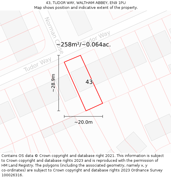 43, TUDOR WAY, WALTHAM ABBEY, EN9 1PU: Plot and title map