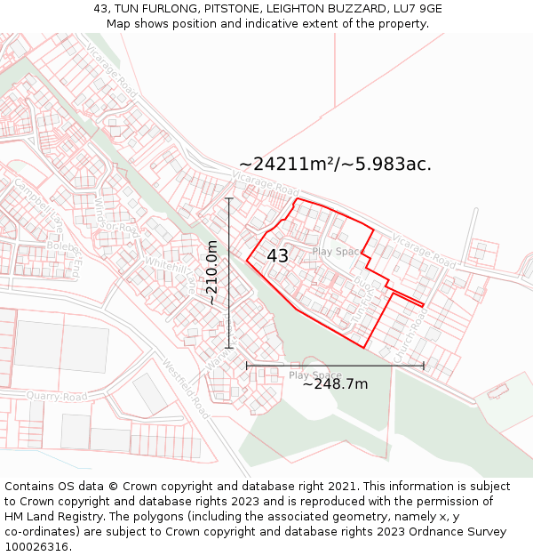 43, TUN FURLONG, PITSTONE, LEIGHTON BUZZARD, LU7 9GE: Plot and title map