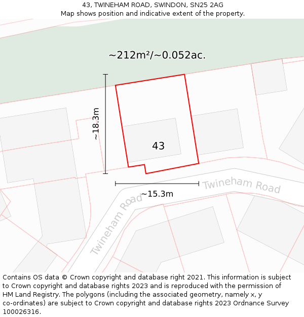 43, TWINEHAM ROAD, SWINDON, SN25 2AG: Plot and title map