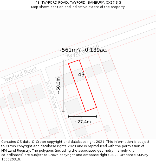 43, TWYFORD ROAD, TWYFORD, BANBURY, OX17 3JG: Plot and title map