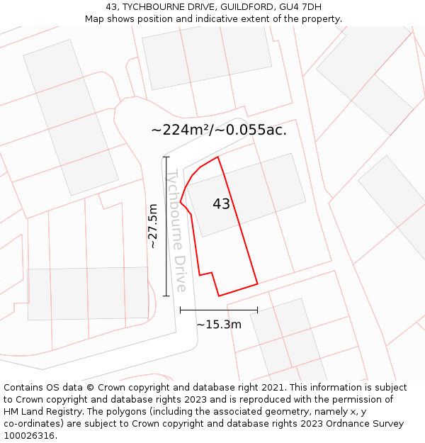 43, TYCHBOURNE DRIVE, GUILDFORD, GU4 7DH: Plot and title map
