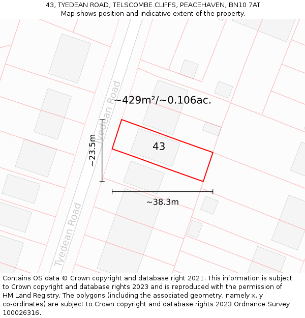 43, TYEDEAN ROAD, TELSCOMBE CLIFFS, PEACEHAVEN, BN10 7AT: Plot and title map