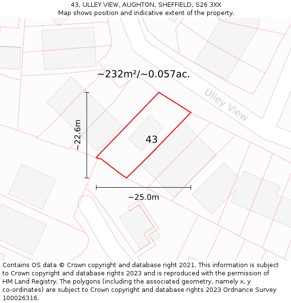 43, ULLEY VIEW, AUGHTON, SHEFFIELD, S26 3XX: Plot and title map