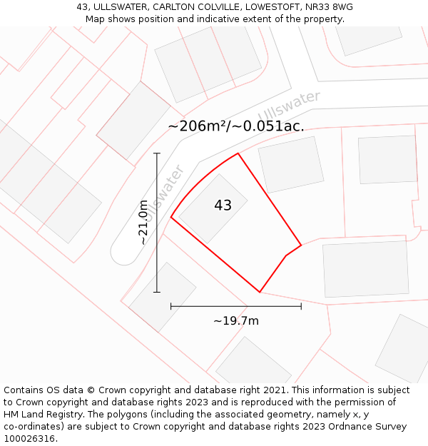 43, ULLSWATER, CARLTON COLVILLE, LOWESTOFT, NR33 8WG: Plot and title map