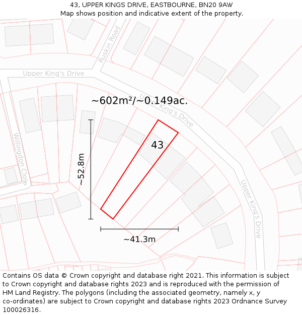 43, UPPER KINGS DRIVE, EASTBOURNE, BN20 9AW: Plot and title map