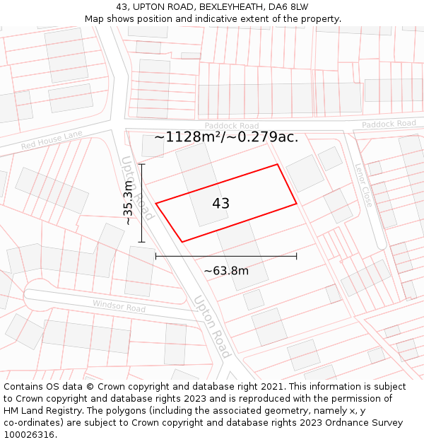 43, UPTON ROAD, BEXLEYHEATH, DA6 8LW: Plot and title map