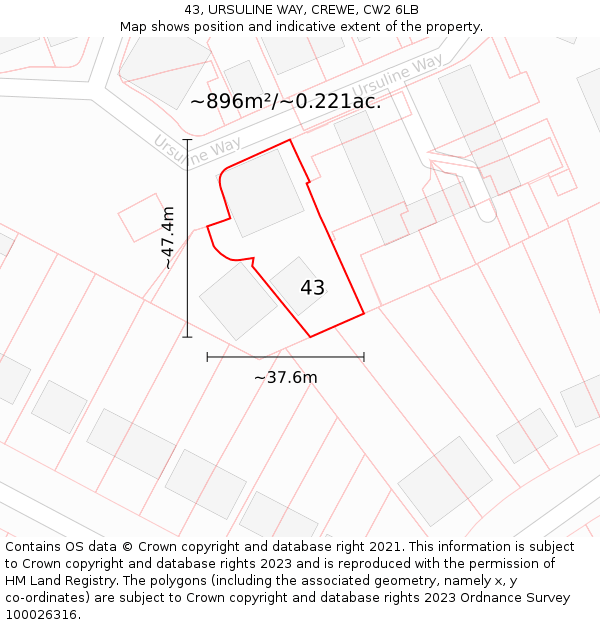 43, URSULINE WAY, CREWE, CW2 6LB: Plot and title map