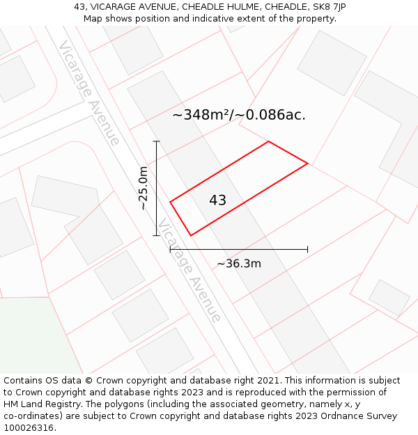 43, VICARAGE AVENUE, CHEADLE HULME, CHEADLE, SK8 7JP: Plot and title map