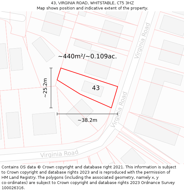 43, VIRGINIA ROAD, WHITSTABLE, CT5 3HZ: Plot and title map