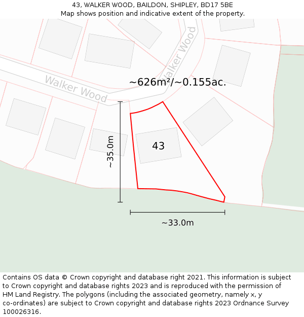 43, WALKER WOOD, BAILDON, SHIPLEY, BD17 5BE: Plot and title map