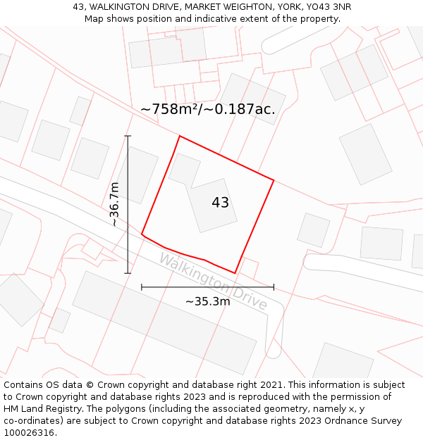 43, WALKINGTON DRIVE, MARKET WEIGHTON, YORK, YO43 3NR: Plot and title map