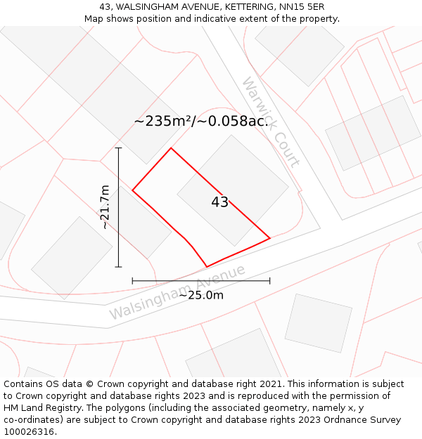 43, WALSINGHAM AVENUE, KETTERING, NN15 5ER: Plot and title map