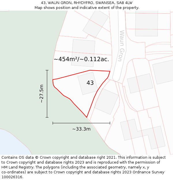 43, WAUN GRON, RHYDYFRO, SWANSEA, SA8 4LW: Plot and title map