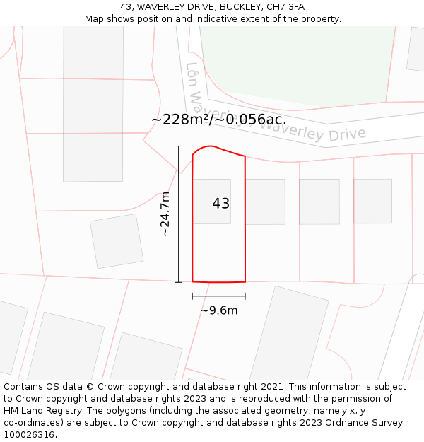 43, WAVERLEY DRIVE, BUCKLEY, CH7 3FA: Plot and title map