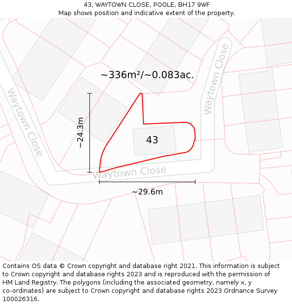 43, WAYTOWN CLOSE, POOLE, BH17 9WF: Plot and title map