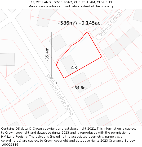 43, WELLAND LODGE ROAD, CHELTENHAM, GL52 3HB: Plot and title map