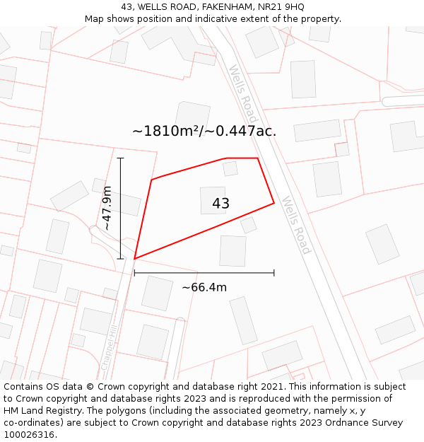 43, WELLS ROAD, FAKENHAM, NR21 9HQ: Plot and title map