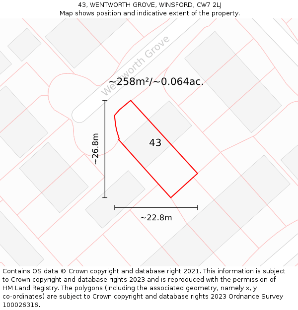 43, WENTWORTH GROVE, WINSFORD, CW7 2LJ: Plot and title map