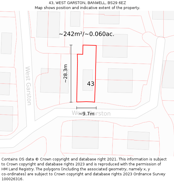 43, WEST GARSTON, BANWELL, BS29 6EZ: Plot and title map