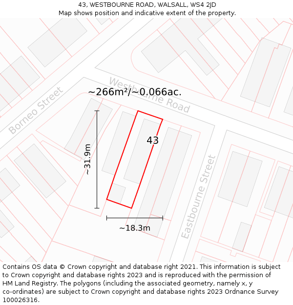 43, WESTBOURNE ROAD, WALSALL, WS4 2JD: Plot and title map