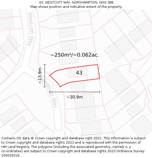 43, WESTCOTT WAY, NORTHAMPTON, NN3 3BE: Plot and title map