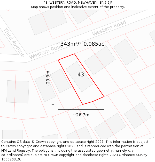 43, WESTERN ROAD, NEWHAVEN, BN9 9JP: Plot and title map