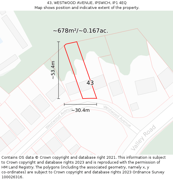 43, WESTWOOD AVENUE, IPSWICH, IP1 4EQ: Plot and title map