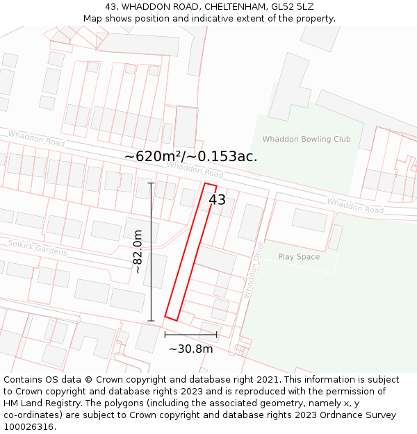 43, WHADDON ROAD, CHELTENHAM, GL52 5LZ: Plot and title map