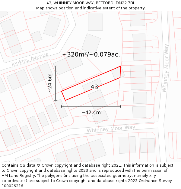 43, WHINNEY MOOR WAY, RETFORD, DN22 7BL: Plot and title map