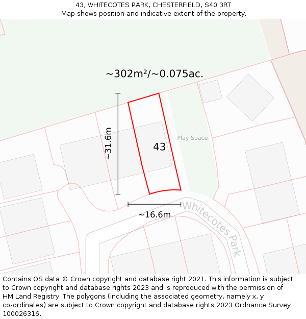 43, WHITECOTES PARK, CHESTERFIELD, S40 3RT: Plot and title map