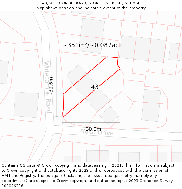 43, WIDECOMBE ROAD, STOKE-ON-TRENT, ST1 6SL: Plot and title map