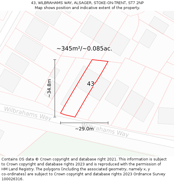 43, WILBRAHAMS WAY, ALSAGER, STOKE-ON-TRENT, ST7 2NP: Plot and title map