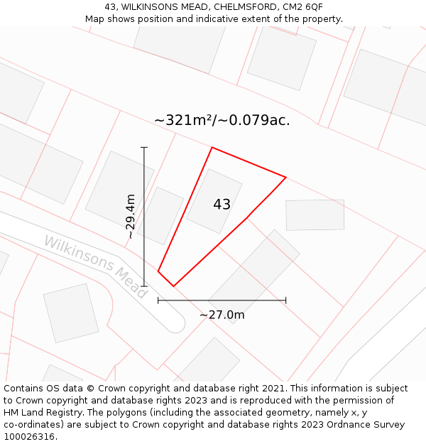 43, WILKINSONS MEAD, CHELMSFORD, CM2 6QF: Plot and title map