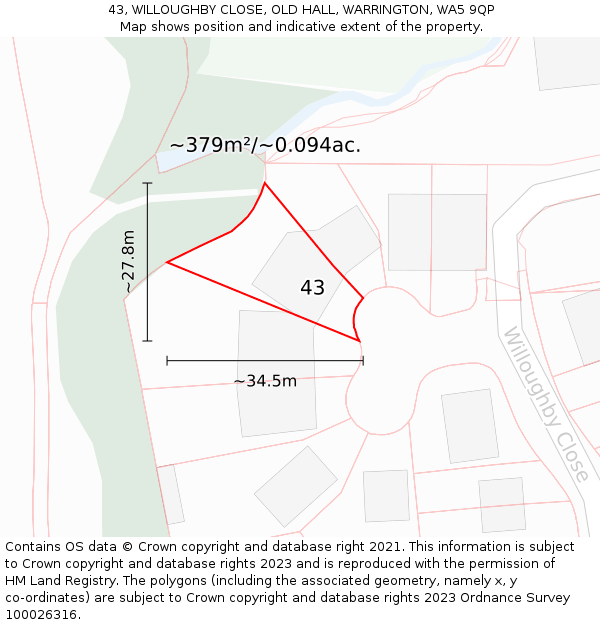 43, WILLOUGHBY CLOSE, OLD HALL, WARRINGTON, WA5 9QP: Plot and title map