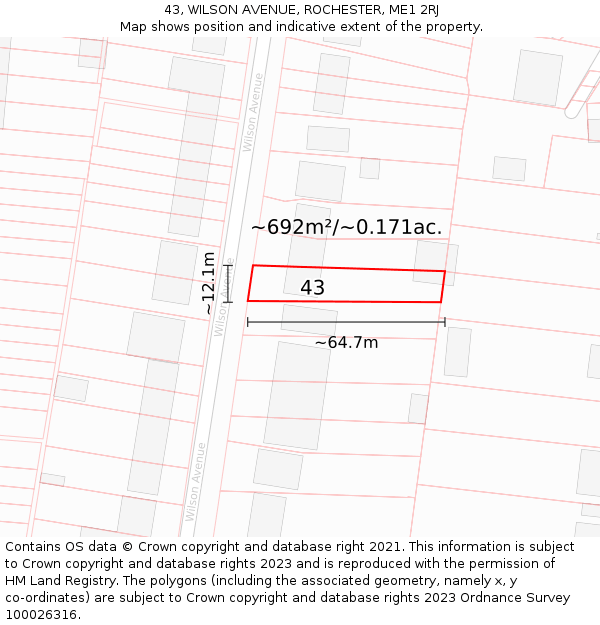 43, WILSON AVENUE, ROCHESTER, ME1 2RJ: Plot and title map