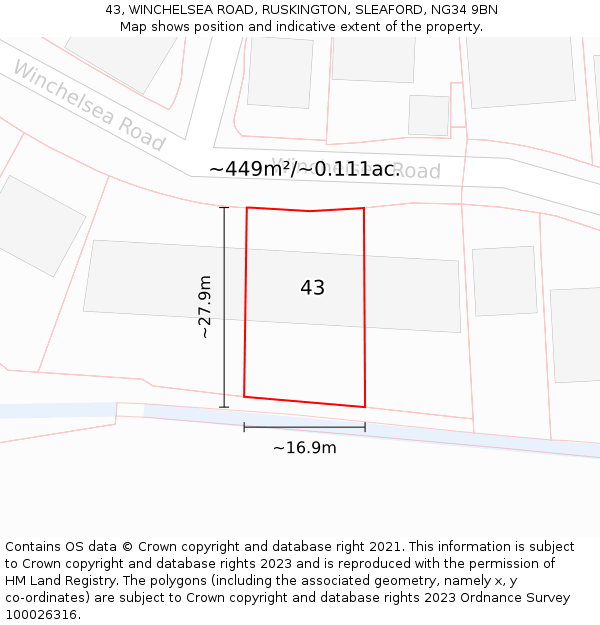 43, WINCHELSEA ROAD, RUSKINGTON, SLEAFORD, NG34 9BN: Plot and title map