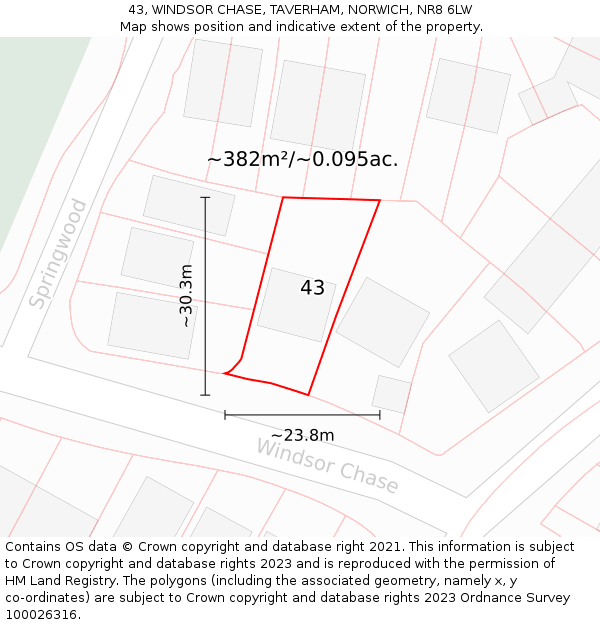 43, WINDSOR CHASE, TAVERHAM, NORWICH, NR8 6LW: Plot and title map