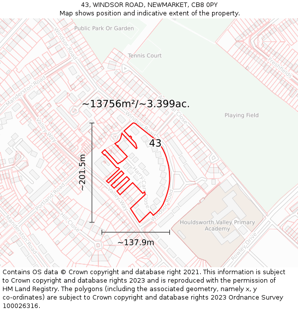 43, WINDSOR ROAD, NEWMARKET, CB8 0PY: Plot and title map