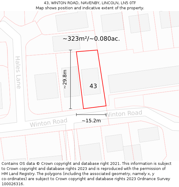 43, WINTON ROAD, NAVENBY, LINCOLN, LN5 0TF: Plot and title map